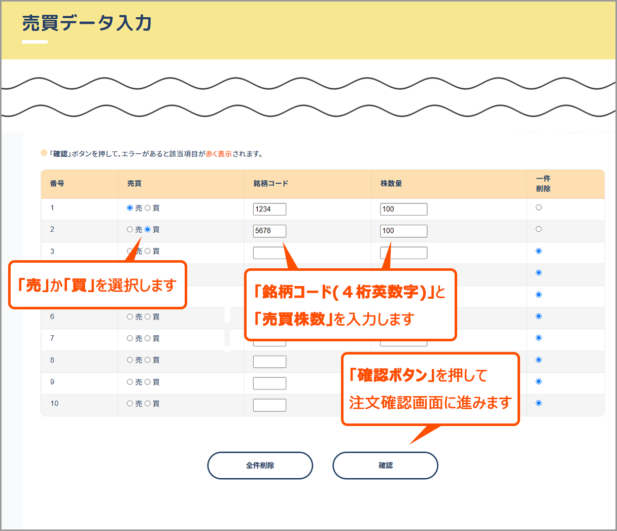 売買データ入力画面のイメージ