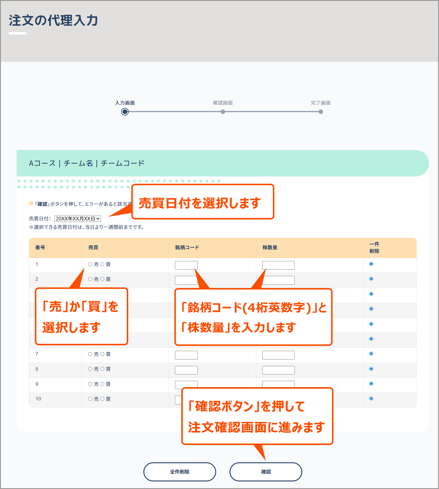 売買データの入力のイメージ